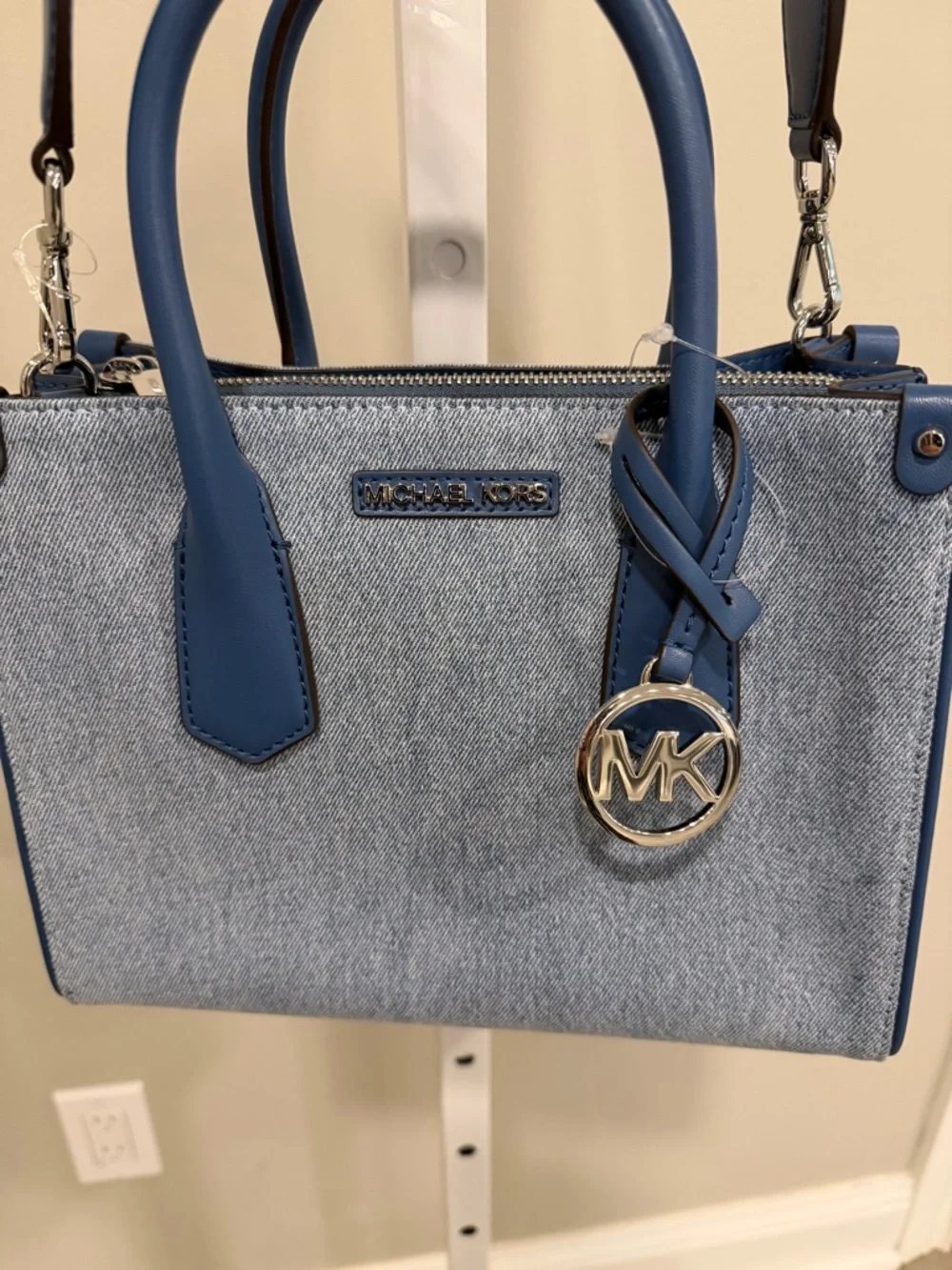 Michael Kors Denim Satchel with Blue Trim and Logo Charm